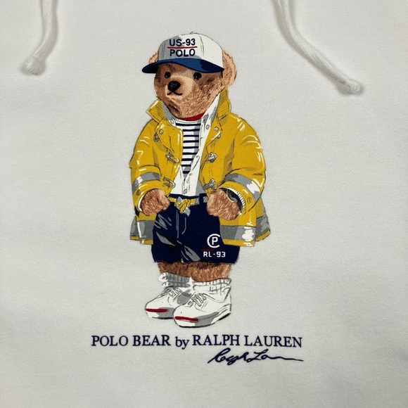 Polo Bear Ralph Lauren White Hoodie Sweatshirt CP-93 Yellow Coat FLAWS Size S - Picture 3 of 16